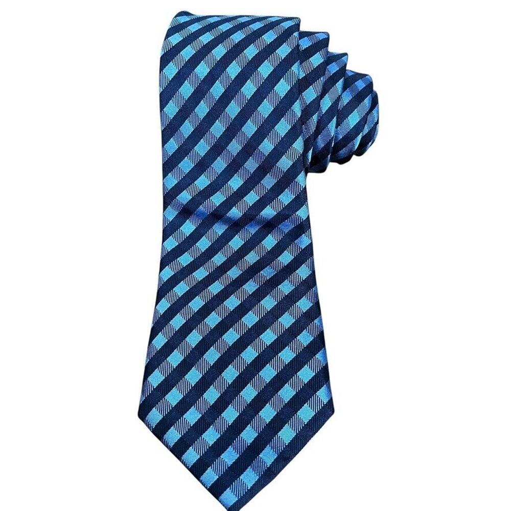Ben Sherman Mens Hand Made 100% Silk Plaid Blue Navy Thin Skinny Neck Tie 2.75"